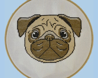 Pug Cross Stitch Pattern, dog embroidery pattern, PDF instant download