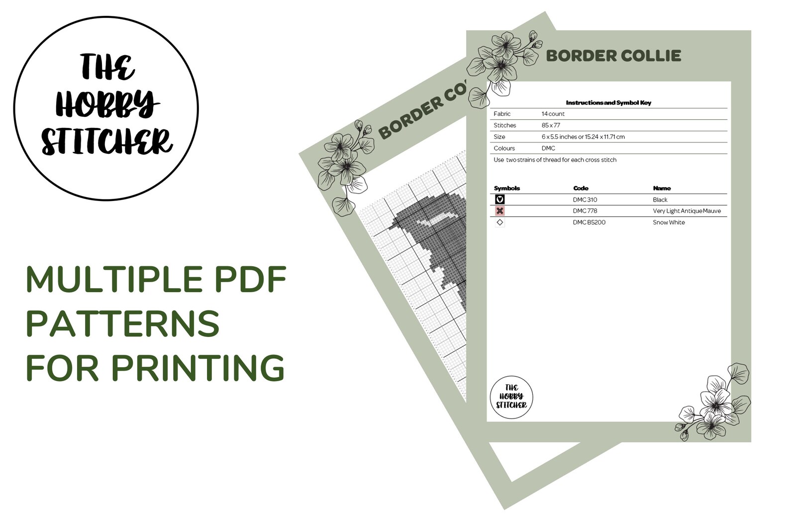 Border Collie Cross Stitch Pattern, Dog Embroidery Pattern, PDF Instant ...