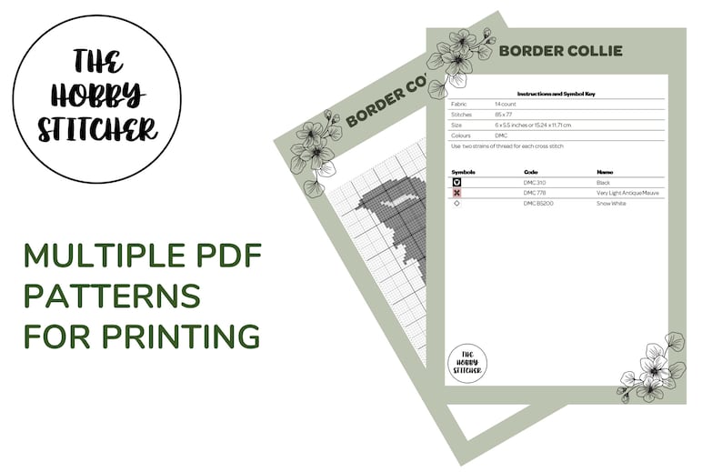 Border Collie Cross Stitch Pattern, Dog Embroidery Pattern, PDF Instant ...