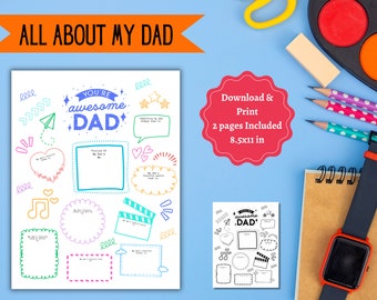 Father's Day Printable | Birthday Gift For Dad | All About My Daddy | Bonus Dad | Instant Download | All About My Dad Printable | Dad Gift