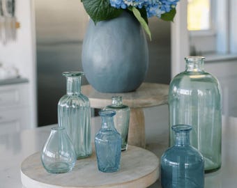 Assorted Blue and Green Glass Bud Vases