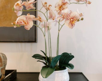 Artificial 4-Stem Phalaenopsis Orange Orchid