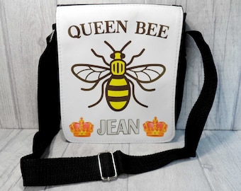 Bolso de hombro personalizado Queen Bee - Bolso mensajero pequeño personalizado con nombre - Regalo único con correa ajustable