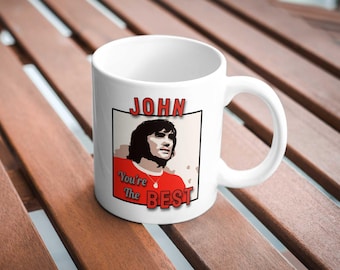 Taza personalizada de George Best: un regalo único para los aficionados al fútbol del Manchester United. Leyenda del fútbol de Irlanda del Norte.