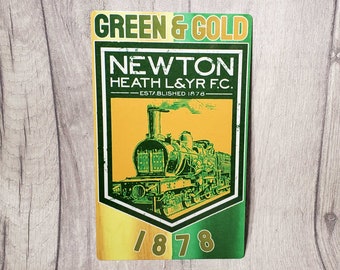 Newton Heath Metal Sign - Green and Gold 1878 Bar Plaque Manchester Football United 11cm x 18cm - Retro Gift for Mancave Shed Pub Home