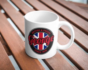 Taza personalizada británica y orgullosa: nombre y año personalizados, taza Union Jack: regalo patriótico para británicos.