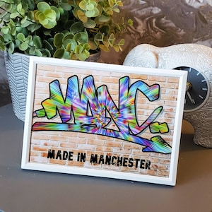 MANC Made in Manchester Original Graffiti Art Framed Print Small 18cm x 13cm