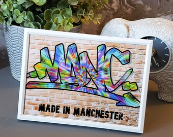 MANC Made in Manchester Original Graffiti Art Framed Print Small 18cm x 13cm