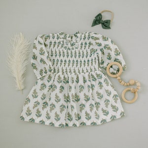 The sage block print dress ( 12m-10yrs)