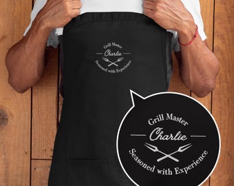 Grembiule ricamato per uomo – Grembiule personalizzato per barbecue, cucina o barista | Regali per papà, compleanno o per la cucina