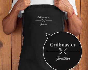 Grembiule ricamato per uomo – Grembiule personalizzato per barbecue, cucina o barista | Regali per papà, compleanno o per la cucina