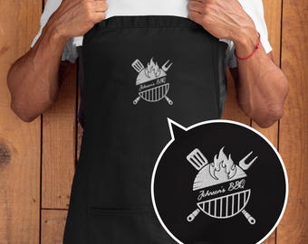 Grembiule ricamato per uomo – Grembiule personalizzato per barbecue, cucina o barista | Regali per papà, compleanno o per la cucina
