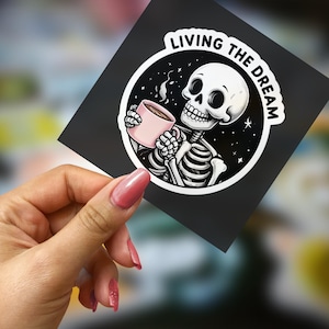 Skelett Kaffee Vinyl Aufkleber, Süßer Halloween Aufkleber, Laptop Aufkleber, Wasserflaschen Aufkleber, Planer Aufkleber, Tag der Toten Dekor