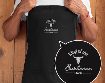 Grembiule ricamato per uomo – Grembiule personalizzato per barbecue, cucina o barista | Regali per papà, compleanno o per la cucina