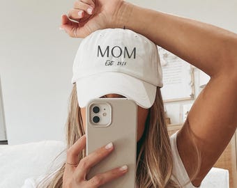 Custom Embroidered Hat, Personalized Date, Matching Vintage Baseball Hat, Gift For New Dad Mom, Pregnancy Announcement, Mothers day gift