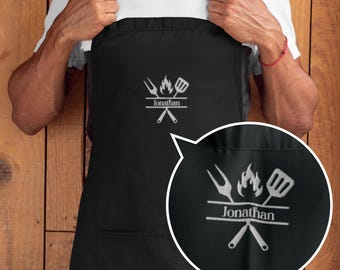 Grembiule ricamato per uomo – Grembiule personalizzato per barbecue, cucina o barista | Regali per papà, compleanno o per la cucina