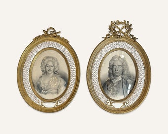 Pair of Mid 19th Century Louis XVI Style Bronze Doré Picture Frames With Hand Painted Enameling