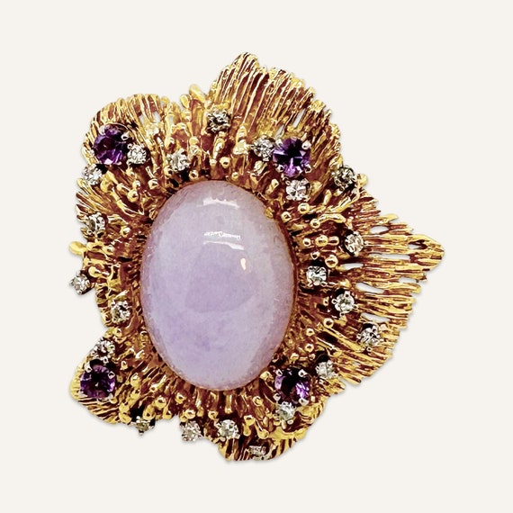 Lavender Jade, Diamond and Amethyst Ring Stamped 18k