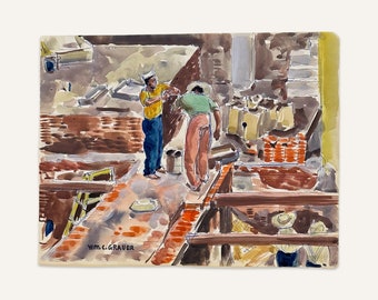 William C Grauer, 1895-1985, Untitled (Mexican Brick Layers) Watercolor on Paper 1940s