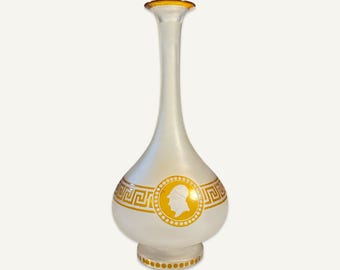 Frosted Glass Small Carafe with Greek Key Design