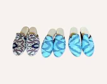 3 Pairs of European Size 38 Silk or Wool Flat Slides with Leather Soles