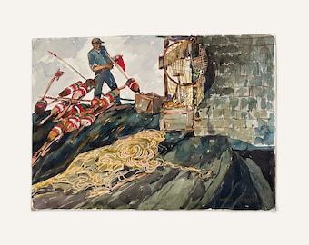 William C Grauer (1895-1985) “Maine Lobster Fisherman,” Watercolor