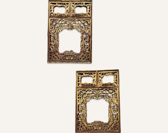 Pair of Early 20th Century Red Lacquered Gilded Chinese Screens Converted to Mirrors