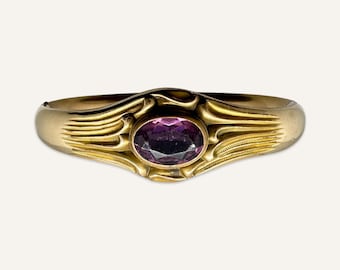 One Art Nouveau Lady’s 14 Kt Yellow Gold and Amethyst Bangle Bracelet