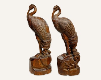 Pair of Fine Boxwood Crane Figurine Carvings