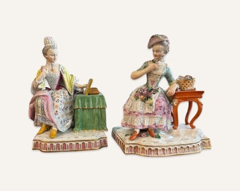 Pair of Early 19th Century Meissen Seated Figurines in 18th Century Dress
