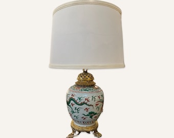Mid 19th Century Famille Verte Baluster Form Porcelain Lamp With Gilt Bronze Mounts