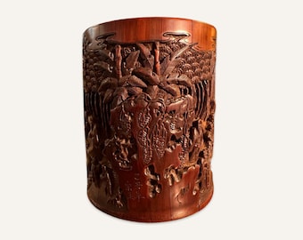 Mid 20th Century Chinese Carved and Signed Bamboo Brush Pot
