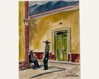 William C Grauer, 1895- 1985, Untitled (Conversation in a Mexican Street) Ink and Watercolor on Paper