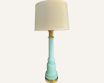 1920s Turquoise Opaline Glass Neoclassical Form Lamp With Brass Findings