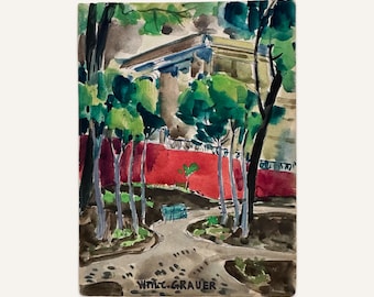 William C Grauer (1895-1985) Untitled (Stone Bridge) Ink and Watercolor 1940s