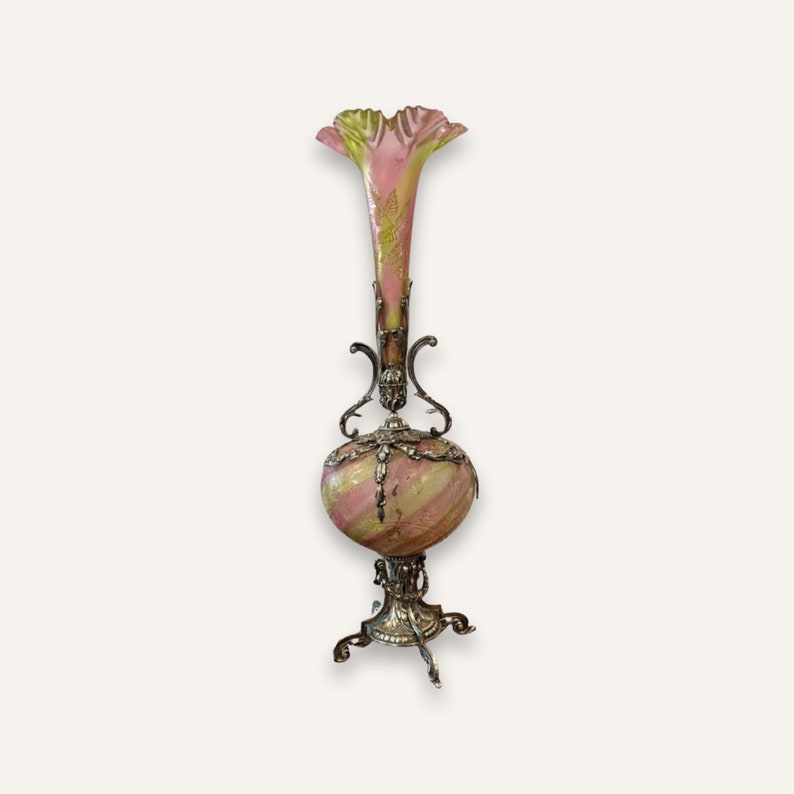 Cleo Large Vase | Metal Accent | Rustic Vintage Silver-Cream Glass 22
