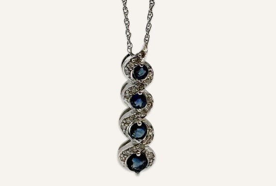 Sapphire and Diamond Pendant and Chain in White G… - image 3