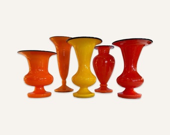 Set of 5 1930s Bohemian Tango Glass Vases