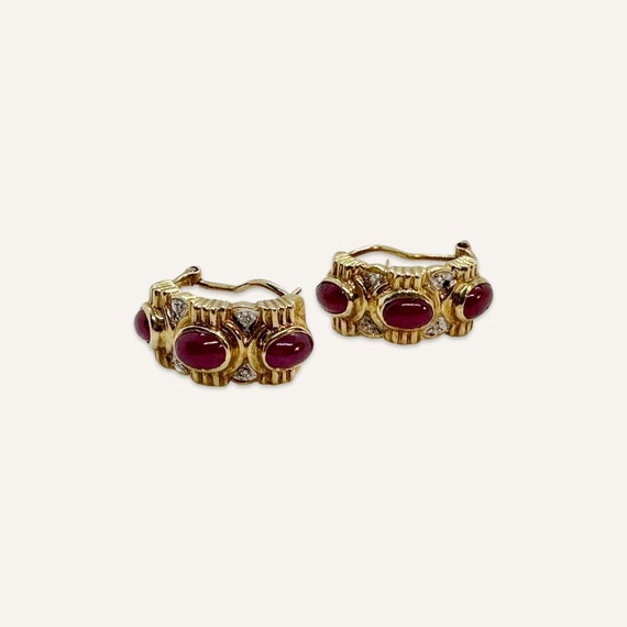 Pair of Ruby Cabochon and Diamond Earrings