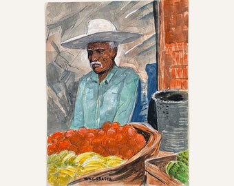 William C Grauer, 1895-1985, Untitled (Fruit Vendor, Mexico) Ink and Watercolor on Paper 1940s