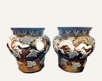 Pair of Japanese Meiji Era Baluster Form Lidless Jars