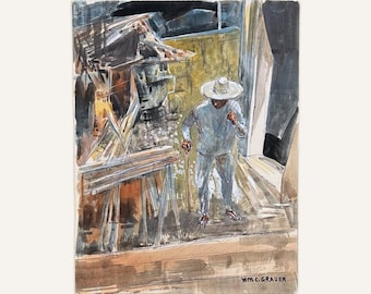 William C Grauer, 1895-1985, Untitled (Mexican Man With a Cane) Ink and Watercolor on Paper 1940s