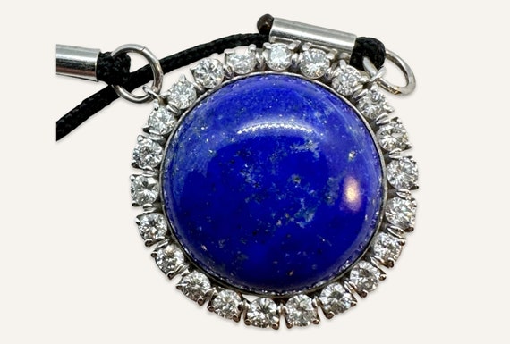 Lapis Cabochon Pendant Surrounded by Diamonds - image 2