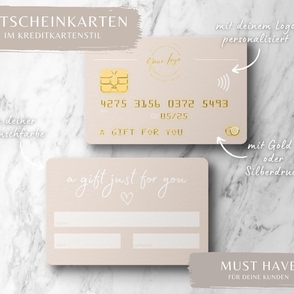 Gutschein Karten, Kreditkarten Stil, Personalisiert, Gold & Silber - Premiumqualität