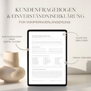 Questionnaire client et consentement pour les extensions de cils au format PDF et consentement Canva l avec signature | acheter et télécharger immédiatement |