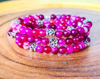 Magenta Achat Armband, Beruhigung und Angst Relief Armband, Edelstein Armband für emotionale Balance, Geschenk für Frauen, rosa Edelstein