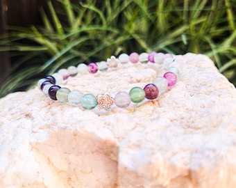 AA Grade Fluorite Gemstone Bracelet 6mm, Colorful Gemstone Bracelet, Funky Bracelet, Rainbow Fluorite, Women Jewelry, Mental Clarity