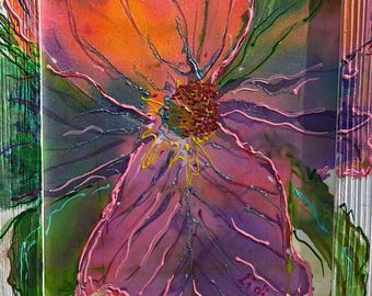 Original Iris Silk Painting, Floral Mini Art, Framed Botanical Artwork, Handmade Wall Decor