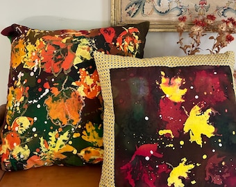 Hand-Painted Silk Pillow Cover: Vintage Batik Floral Cushion