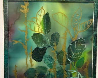 Peinture batik fleur de sauge sur soie : décoration murale botanique